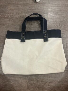 Talbots Cream and Black Canvas Tote with Zippered Interior